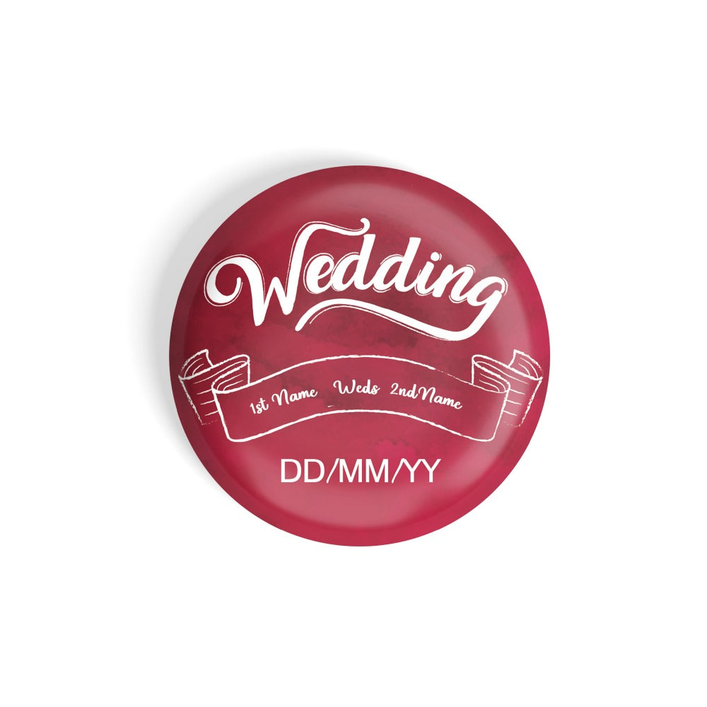 dhcrafts Round Fridge Magnet Red Color Customised Wedding 1st Name Weds 2nd Name Date D4 Glossy Finish Design Pack of 1 (75 mm)